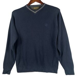 Timberland Mens XS 100% Cotton V Neck Sweater Navy Gray Ribbed Casual Classic
